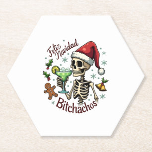 Feliz Navidad Bitchachos Funny Skull Spanish Merry Paper Coaster