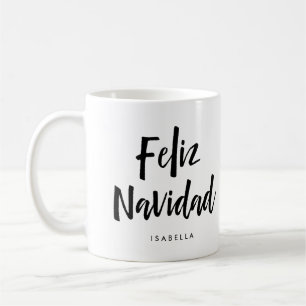 Feliz Navidad Black and White Handwritten Script Coffee Mug