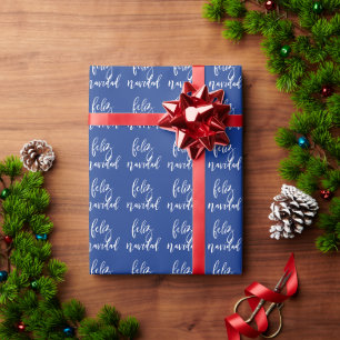 Feliz Navidad Blue and White Christmas Wrapping Paper