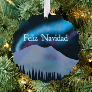 Feliz Navidad - Blue Aurora Ornament Card