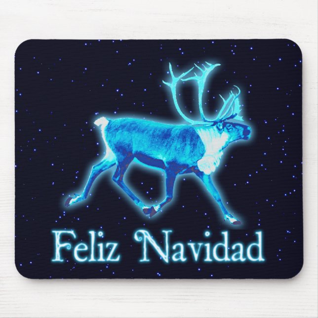 Feliz Navidad - Blue Caribou (Reindeer) Mouse Pad (Front)