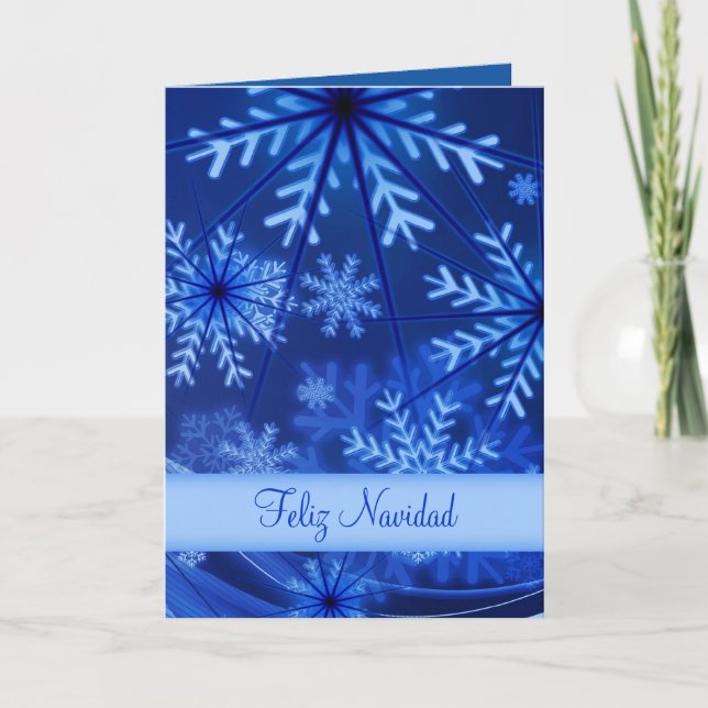 Feliz Navidad Blue Snowflakes Christmas Card (Front)