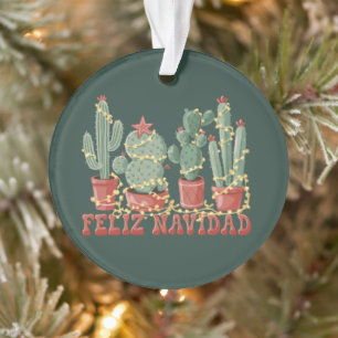 Feliz Navidad Cactus Lover Christmas Cowboy Plant Ornament