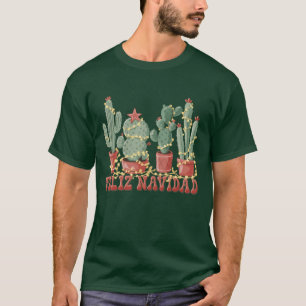 Feliz Navidad Cactus Lover Christmas Cowboy Plant T-Shirt