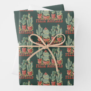 Feliz Navidad Cactus Lover Christmas Cowboy Plant  Wrapping Paper Sheet