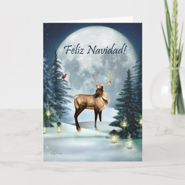 Feliz Navidad - Carte espagnole des cerfs d'hiver  (Devant)