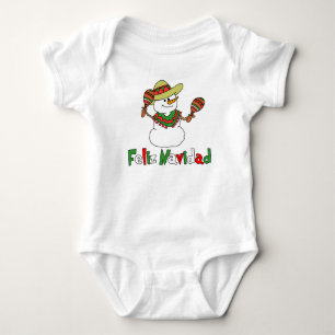 Feliz Navidad Cartoon Snowman Sombrero Maracas Baby Bodysuit