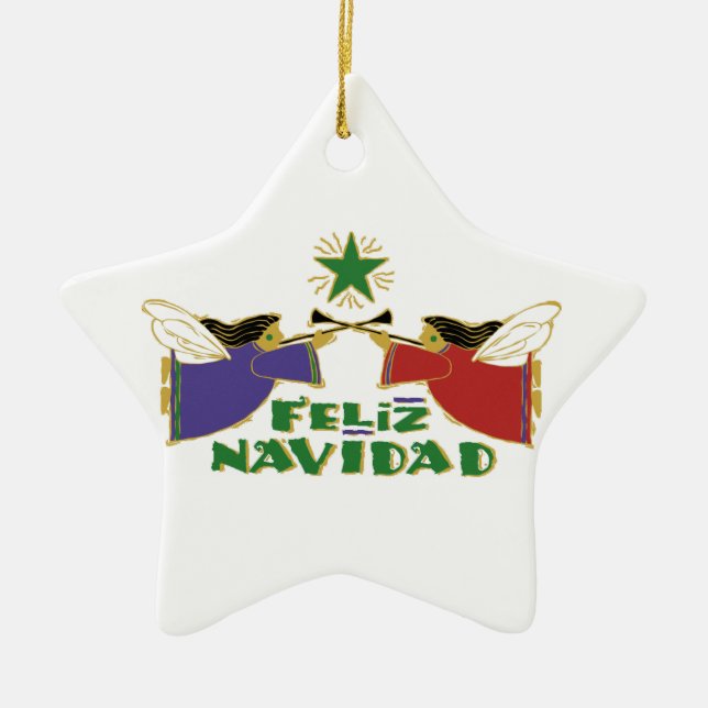 Feliz Navidad Ceramic Ornament (Front)