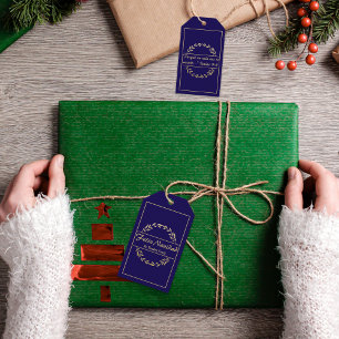 Feliz Navidad Christmas Blue & Golden Isaiah 9:6 Gift Tags