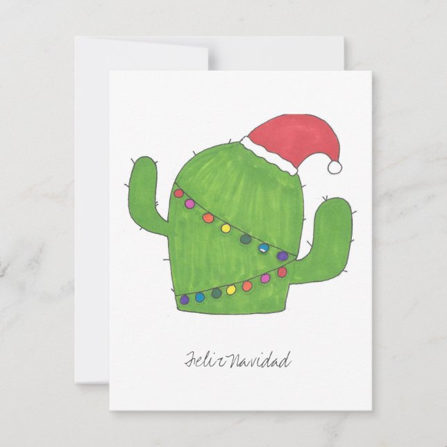 Feliz Navidad Christmas Cactus Flat Card (Front)