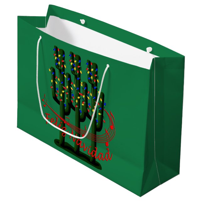 Feliz Navidad Christmas Cactus LG GB Large Gift Bag (Front Angled)