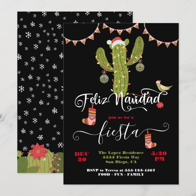 Feliz Navidad Christmas Cactus Party Invitation (Front/Back)