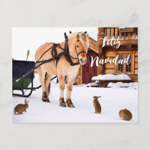 Feliz Navidad Christmas country idyll snow animals Holiday Postcard