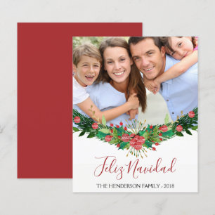 Feliz Navidad Christmas Garland Script Carte photo