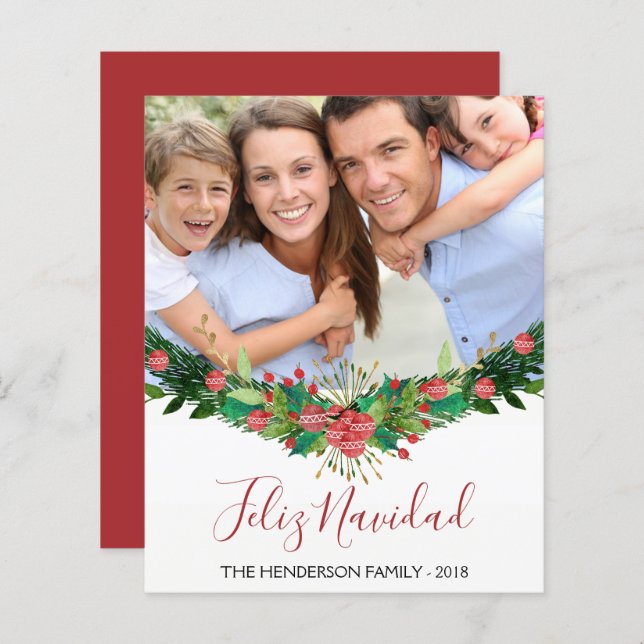 Feliz Navidad Christmas Garland Script Photo Card (Front/Back)