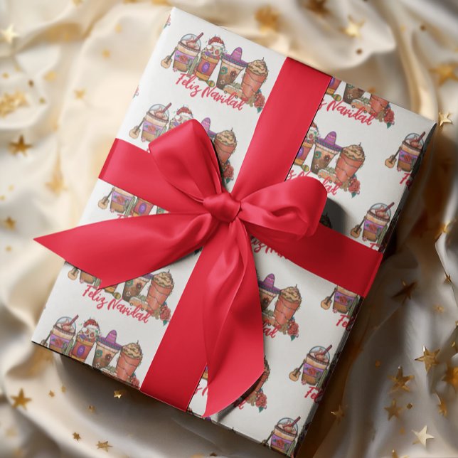 Feliz Navidad Christmas Mexico  Coffee Drinks Wrapping Paper (Creator Uploaded)