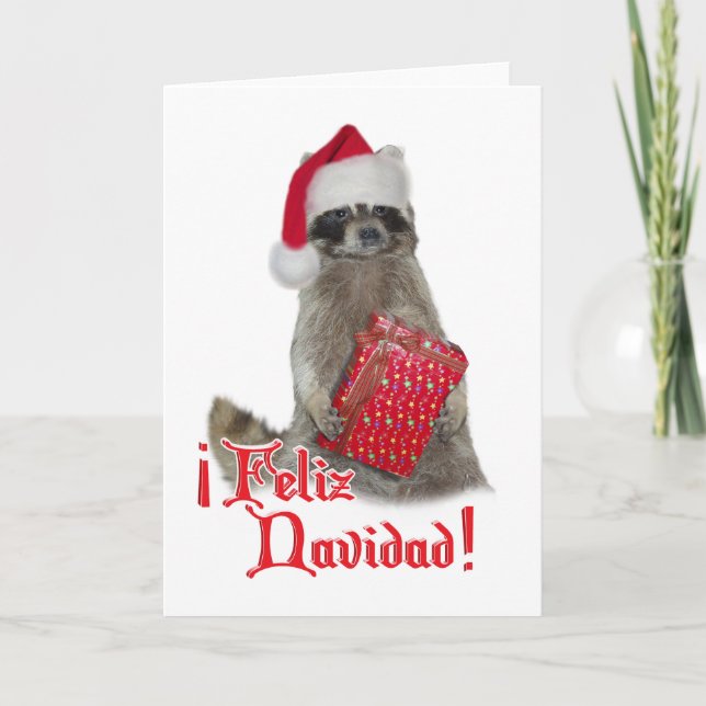 Feliz Navidad - Christmas Raccoon Bandit Holiday Card (Front)