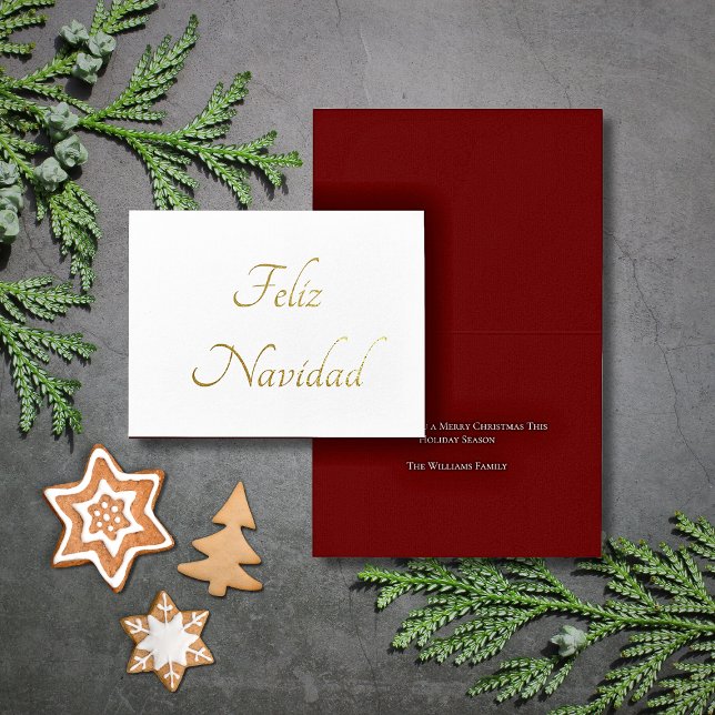 Feliz Navidad Christmas Red Festive Gold Foil Card (Creator Uploaded)