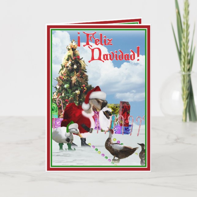 Feliz Navidad - Christmas Santa Goose w/Ducks Holiday Card (Front)