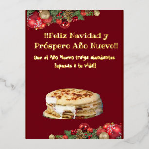 Feliz Navidad Christmas to el Comelón de Pupusas I Foil Holiday Postcard