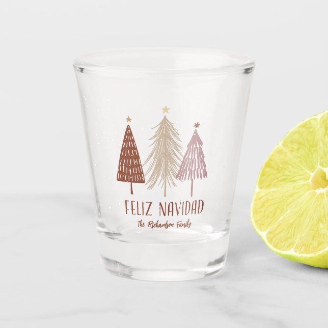 Feliz Navidad Christmas Tree Holiday Merry Elegant Shot Glass (Front)