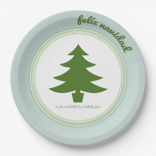 Feliz Navidad: Christmas Tree: Personalized Paper Plate