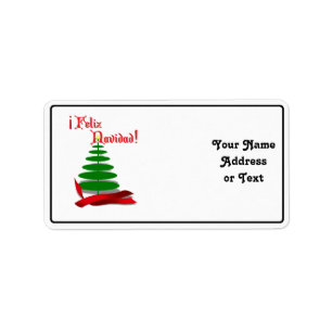 Feliz Navidad - Christmas Tree with Red Ribbon Label