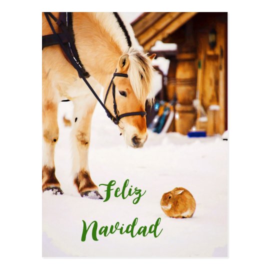 Feliz Navidad Christmas with farm animals in snow Postcard