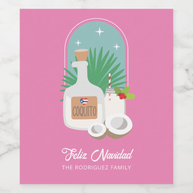 Feliz Navidad Coquito Food and Beverage Label Set (Single Label)