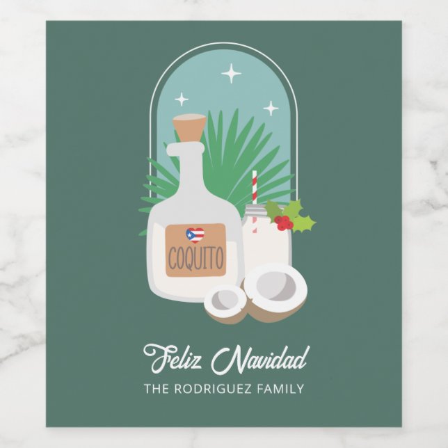 Feliz Navidad Coquito Food and Beverage Label Set (Single Label)