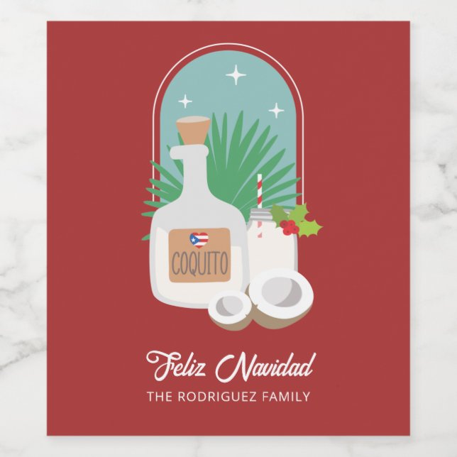 Feliz Navidad Coquito Food and Beverage Label Set (Single Label)