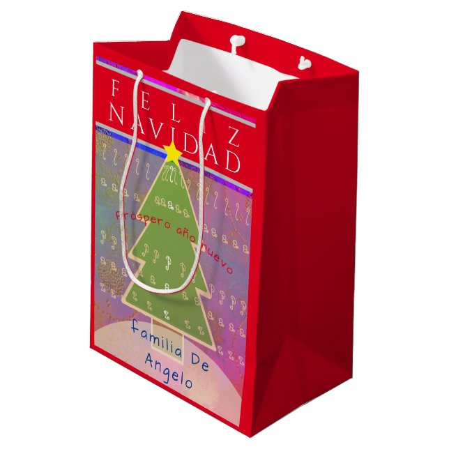 "Feliz Navidad" Custom Name&Message  Medium Gift Bag (Back Angled)