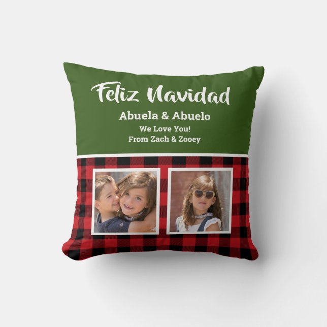 Feliz Navidad Customizable 2 Photo Throw Pillow (Front)