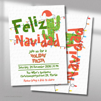Feliz Navidad Cute Cactus Funny Christmas Holiday  Invitation