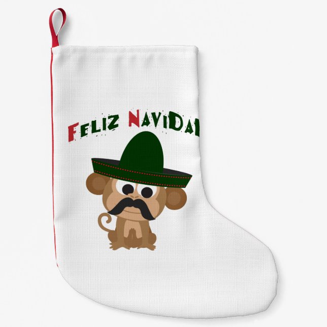 Feliz Navidad! Cute monkey Small Christmas Stocking (Front)