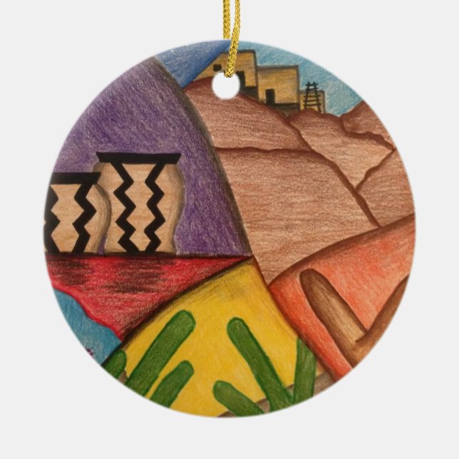 Feliz Navidad Desert Southwest Christmas Ceramic Ornament (Front)