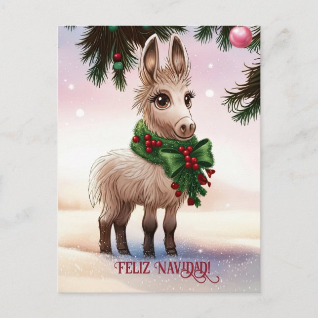 Feliz Navidad Donkey Christmas Holiday Postcard (Front)