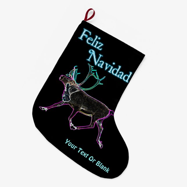 Feliz Navidad - Electric Caribou Large Christmas Stocking (Front (Hanging))