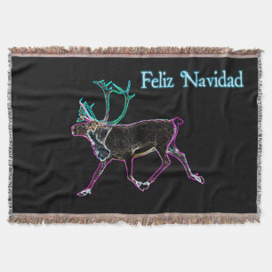 Feliz Navidad - Electric Caribou Throw Blanket