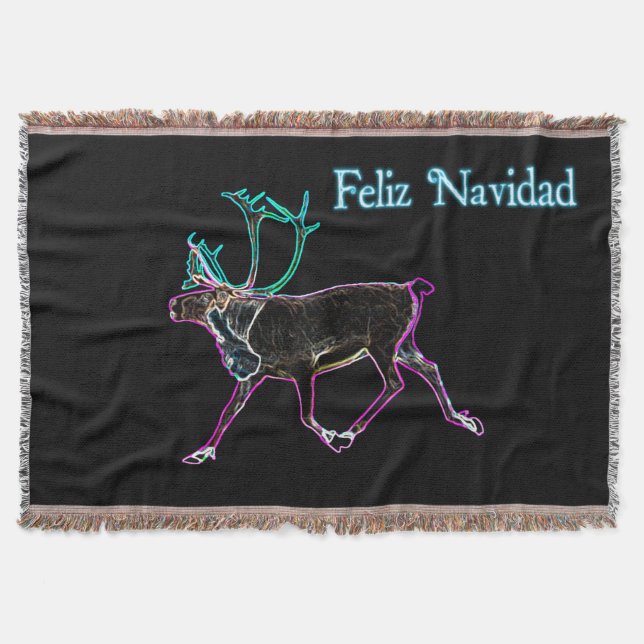 Feliz Navidad - Electric Caribou Throw Blanket (Front)