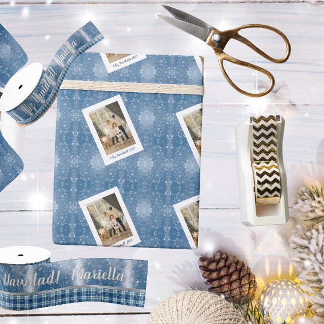 Feliz Navidad Elegante Azul Tarjeta de Iman Wrapping Paper (Creator Uploaded)