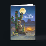 Feliz Navidad Festive Funny Cat Christmas Holiday Card<br><div class="desc">Create your own personalized festive, funny cat Christmas cards on a fun DIY template this holiday season... The unique illustration painted by Raphaela Wilson depicts a brown and black Bengal cat playing a Spanish guitar next to a cactus with colourful green, white and red Christmas lights. The beautiful desert night...</div>