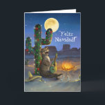 Feliz Navidad Festive Funny Cat Christmas Holiday Card<br><div class="desc">Create your own personalized festive, funny cat Christmas cards on a fun DIY template this holiday season... The unique illustration painted by Raphaela Wilson depicts a brown and black Bengal cat playing a Spanish guitar next to a cactus with colourful green, white and red Christmas lights. The beautiful desert night...</div>