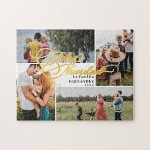 Feliz Navidad Gold Christmas Four Photo Collage Jigsaw Puzzle