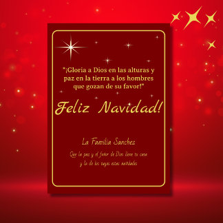 Feliz Navidad Golden & Red Luke 2:14 Verse Holiday Card