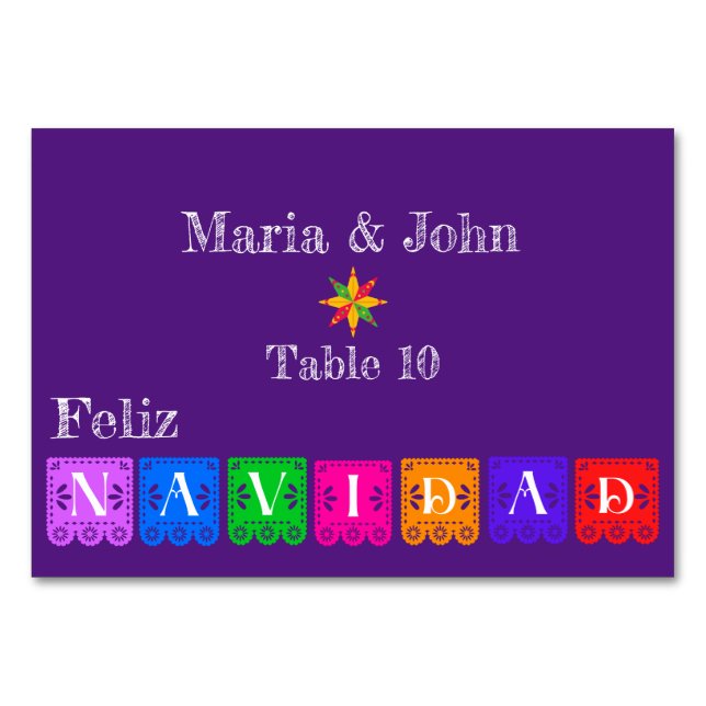 Feliz Navidad Green Cactus On Purple Table Number (Front)