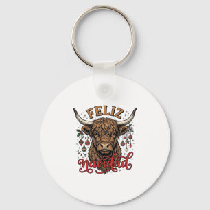 Feliz Navidad Highland Cow Vintage Christmas Shirt Keychain