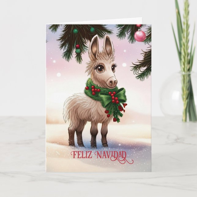 Feliz Navidad Holiday Christmas Cute Donkey Burro  Card (Front)