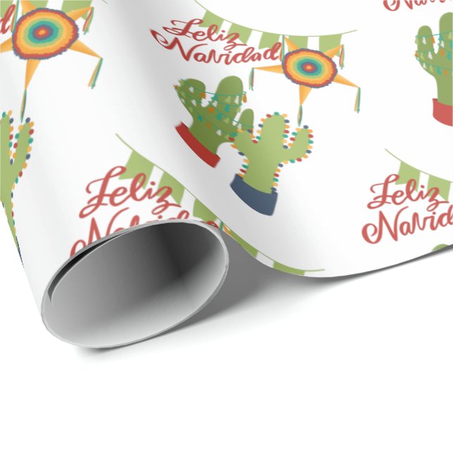 Feliz Navidad holiday decorated cactus Wrapping Paper (Roll Corner)