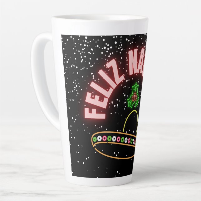 Feliz Navidad Holiday Neon   Latte Mug (Left Angle)